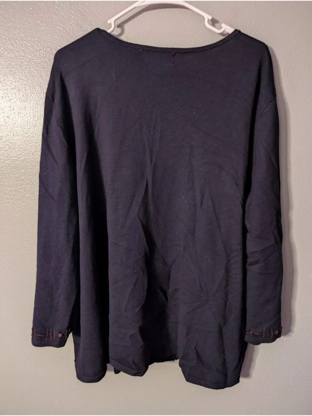 Alfred Dunner Beaded Cardigan Sweater 3X Plus Navy Blue Geometric Button Up